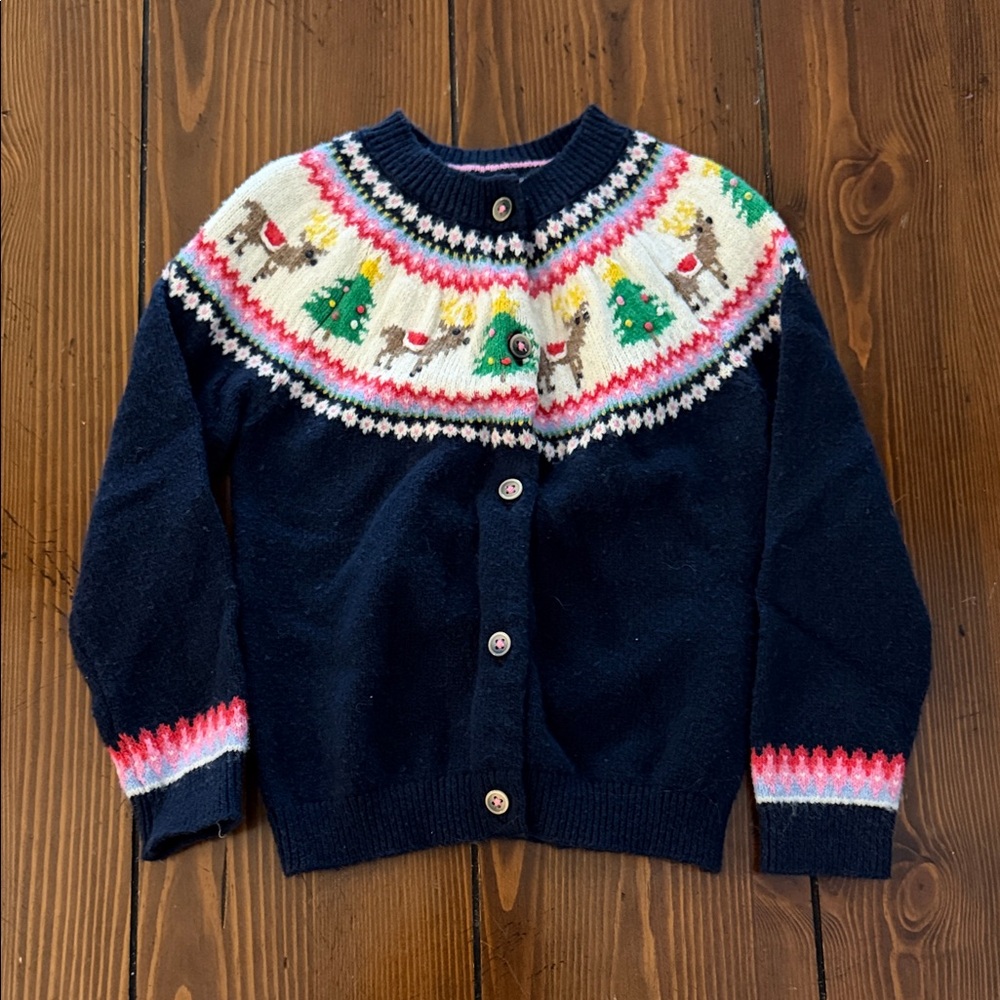 Mini Boden Festive Navy Sweater with Holiday Design